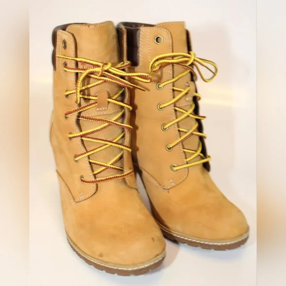 🎀Clearance🎀 Timberland Tilson High Heel 6.5 Wheat Nubuck Leather Ankle Boots - Picture 7 of 14